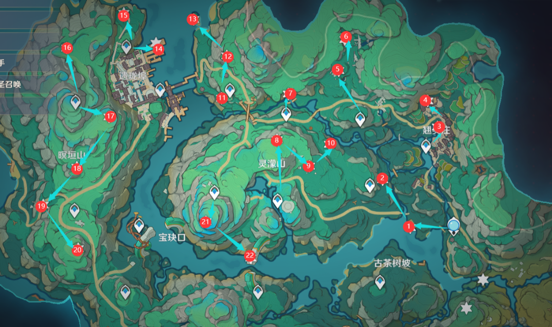 原神苍灵鲤分布图 4.4苍灵鲤收集路线图1